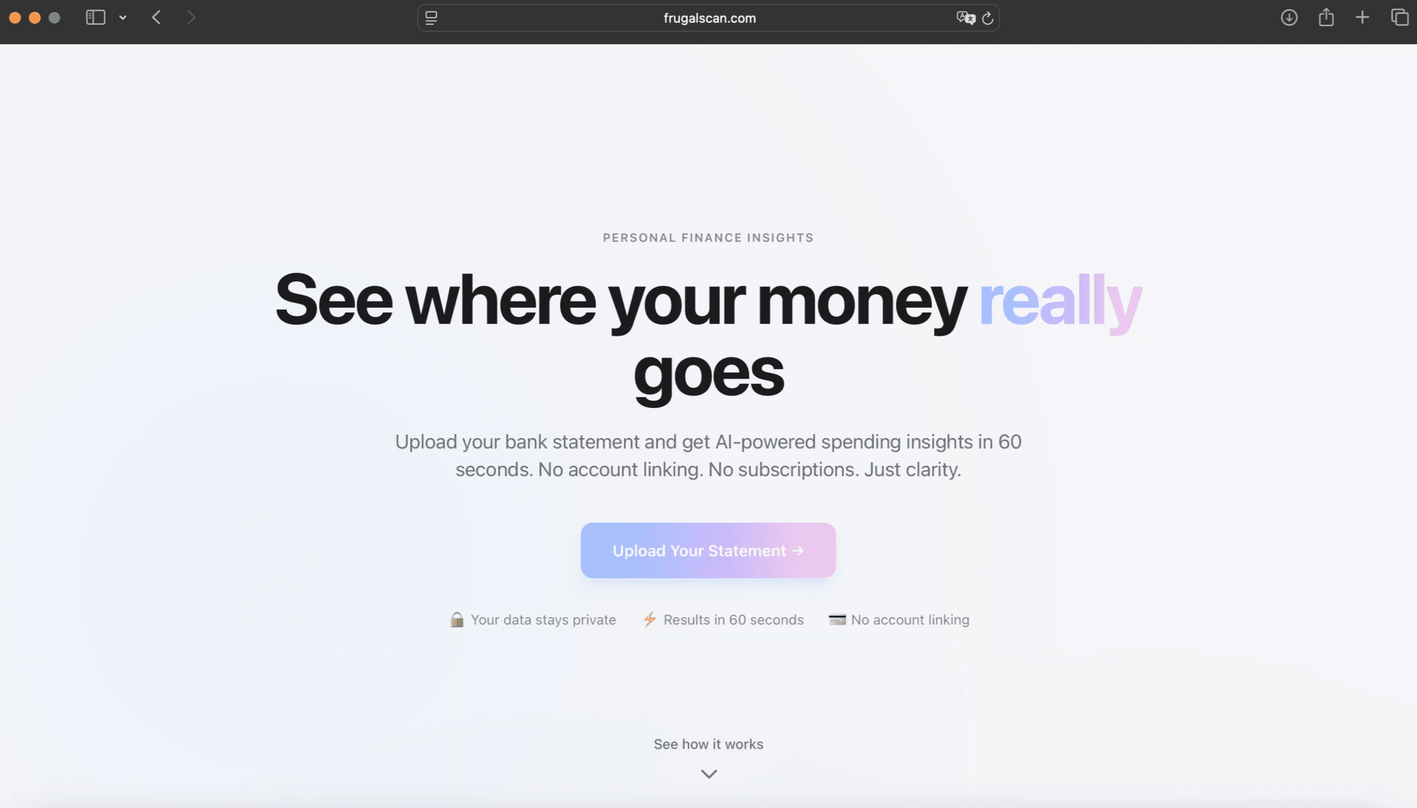 The FrugalScan landing page